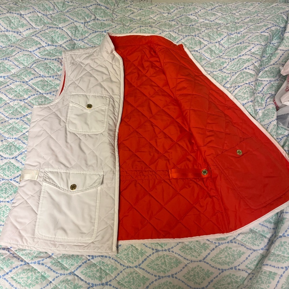 Ralph Lauren Vest- White‎ Quilted Orange Lining Full Zip Women Medium - Picture 6 of 13